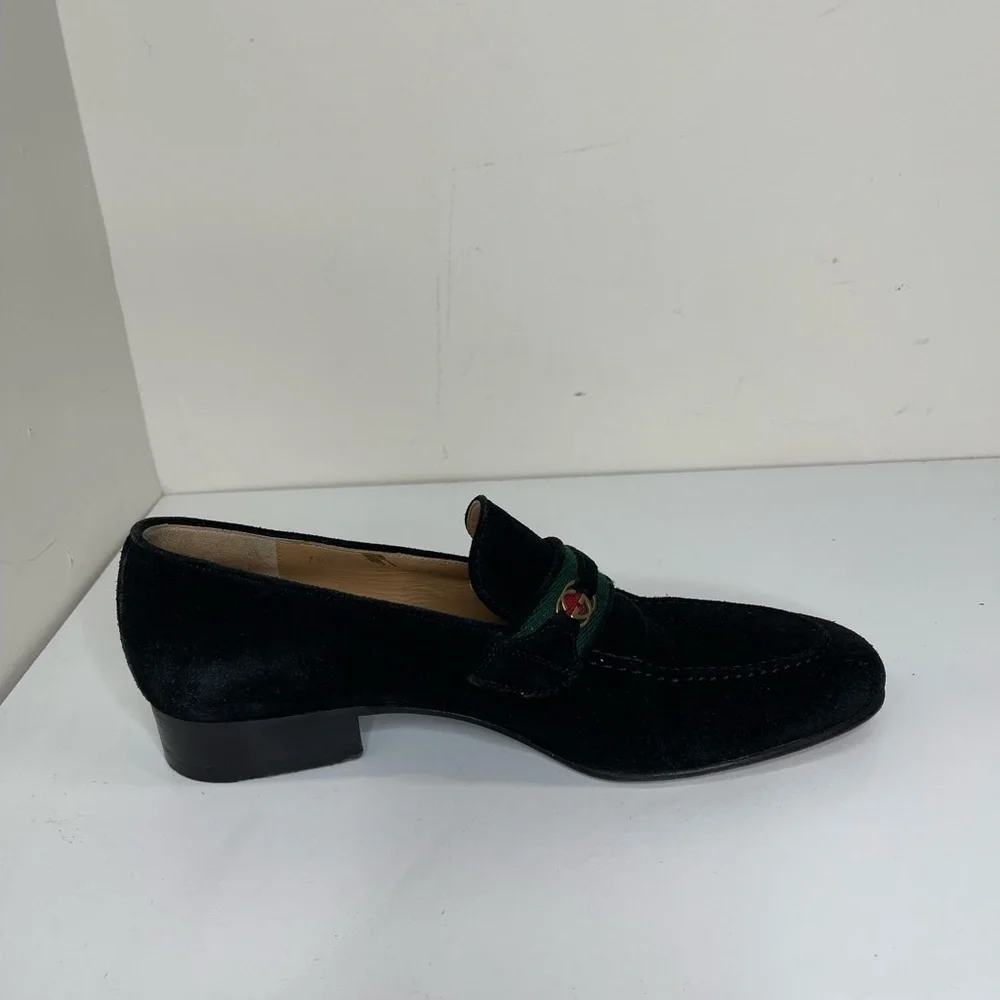 GUCCI GG Horsebit Web loafers black suede preppy  LOGO VTG designer school - Picture 4 of 13